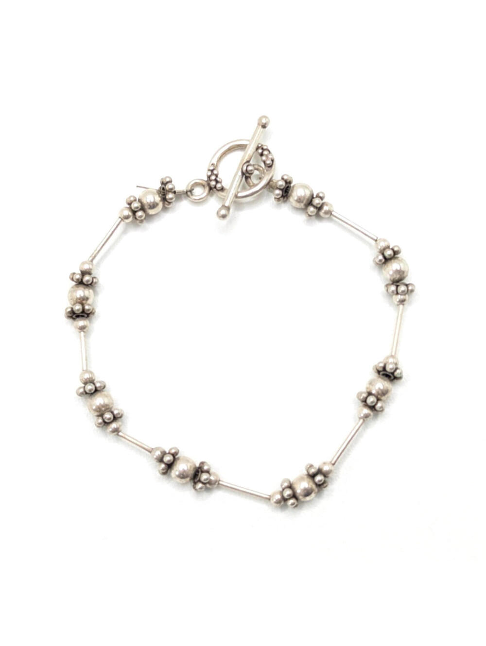 Sterling Silver 925 Beaded Link Bracelet Toggle Clasp Bar Chain Vintage 25cm